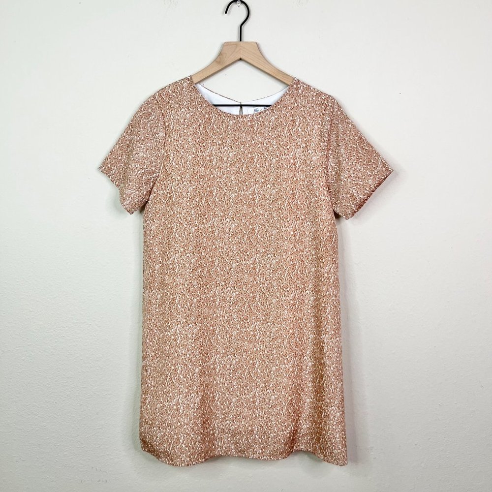 She & Sky Women's Cheetah Pink Cream Short Sleeve Dress Size Small Keyhole